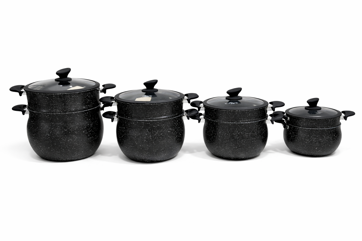 Cuscusera negra de aluminio fundido con tapa