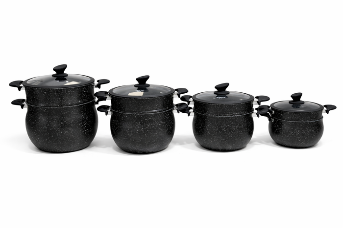 Cuscusera negra de aluminio fundido con tapa