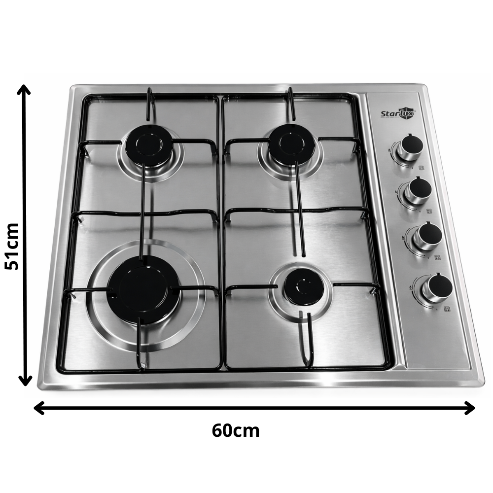 Placa de Gas Starlux de 4 Fuegos en Acero Inoxidable LK Electrodomestic