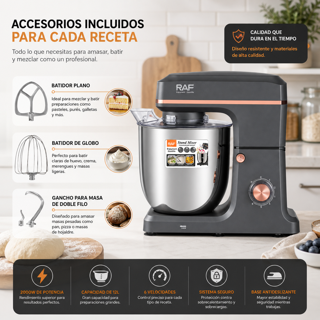 Batidora Amasadora RAF 2000W 12L