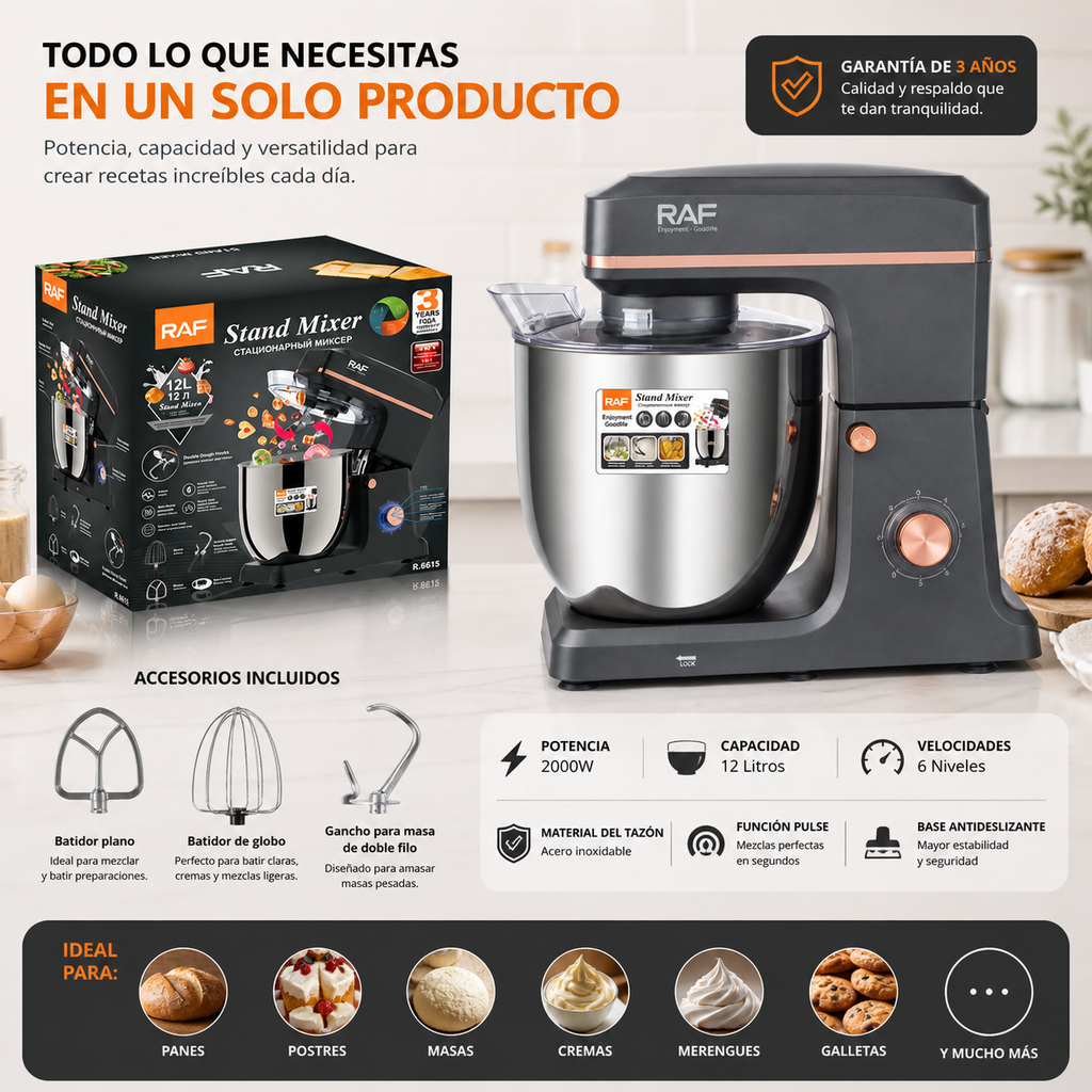 Batidora Amasadora RAF 2000W 12L