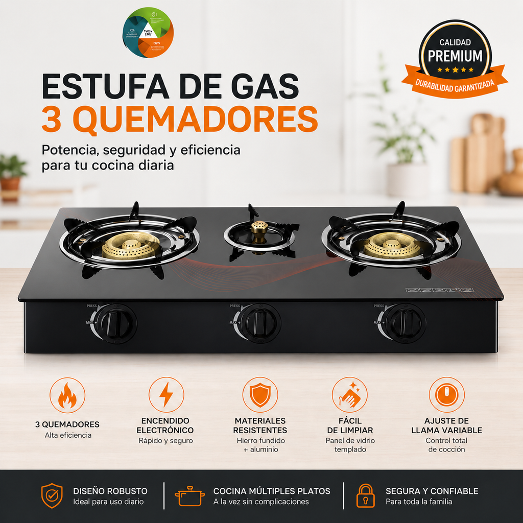 Cocina de Gas RAF de 3 Fogones