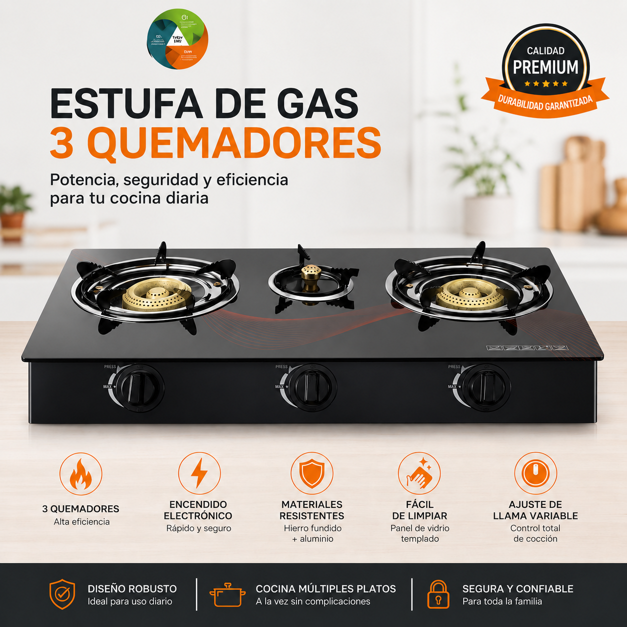 Cocina de Gas RAF de 3 Fogones
