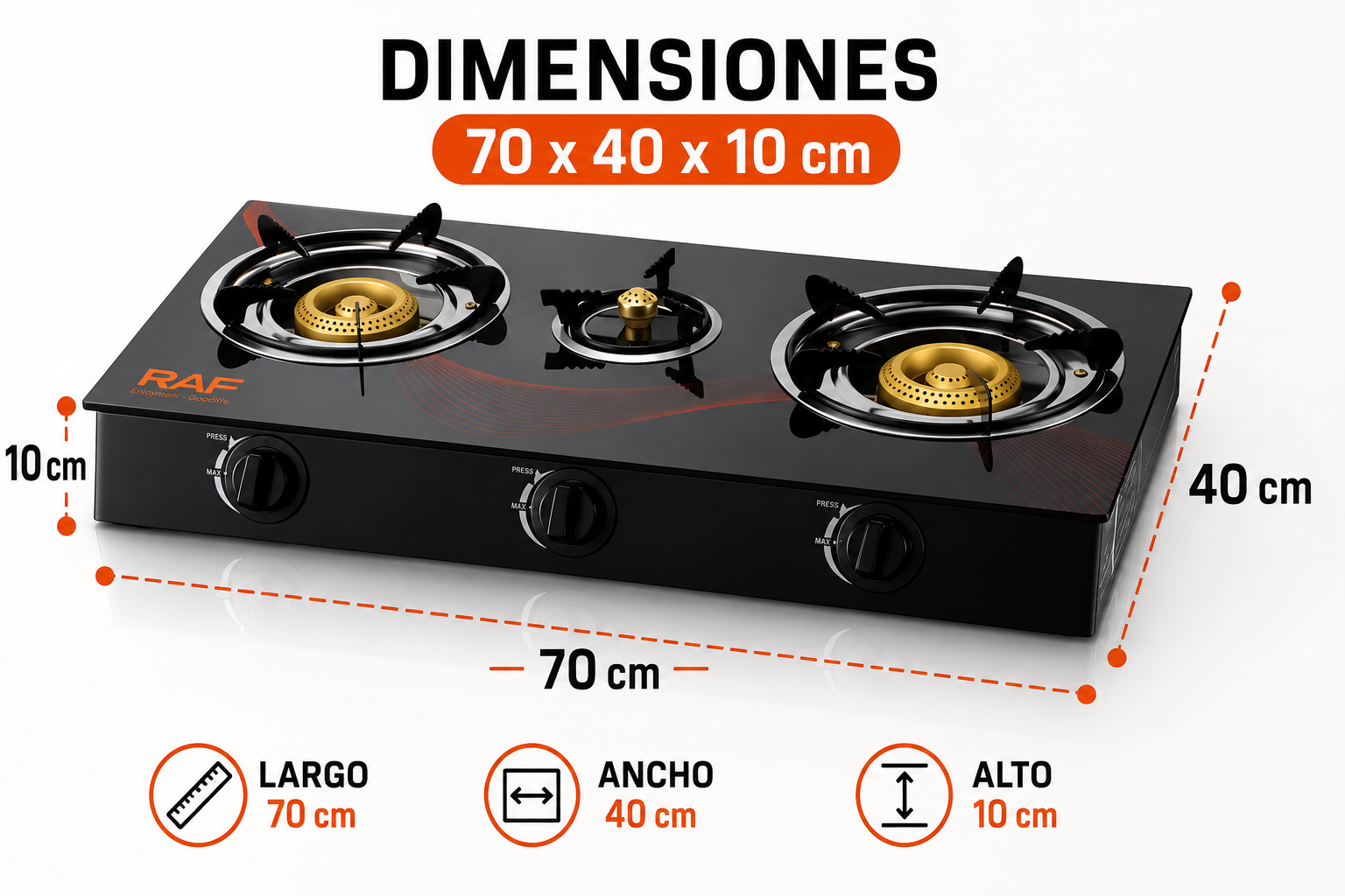 Cocina de Gas RAF de 3 Fogones