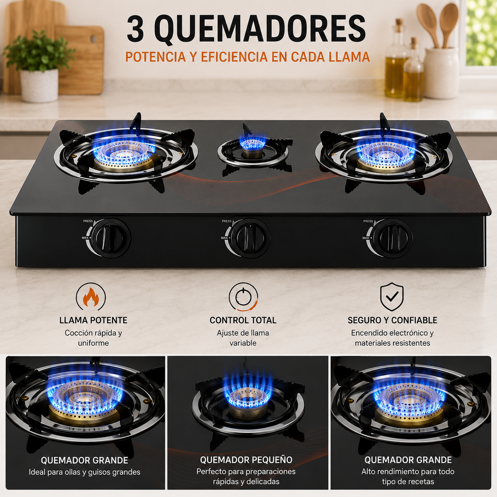 Cocina de Gas RAF de 3 Fogones
