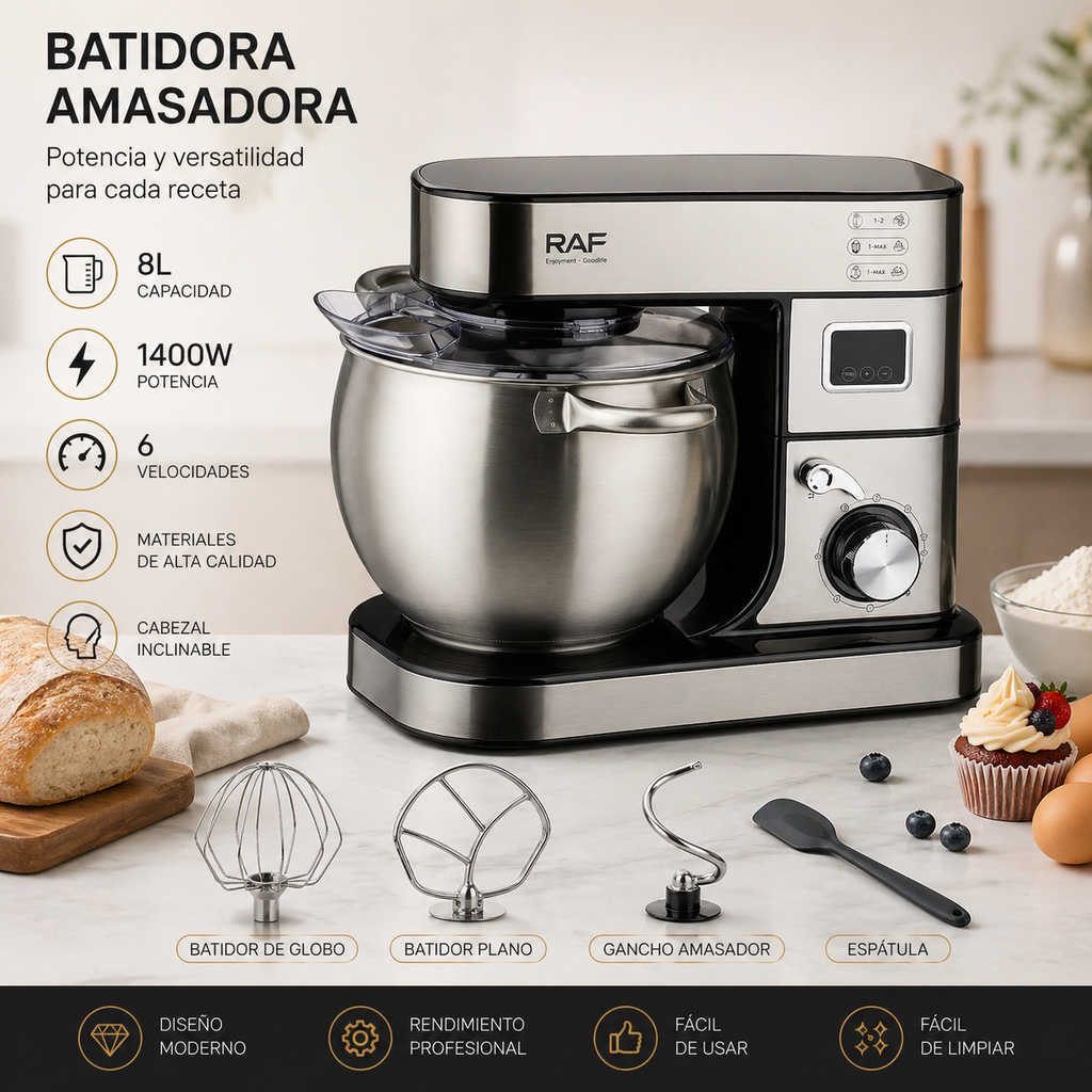 Batidora Amasadora Con Temporizador RAF 8 L
